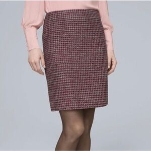 White House Black Market Pink Houndstooth Pencil Skirt